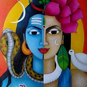 Sacred Shiva Shakti Painting Handpainted on Canvas Unframed