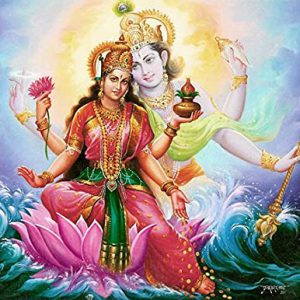 Vishnu Lakshmi Divine Painting Handpainted on Canvas (Without Frame)