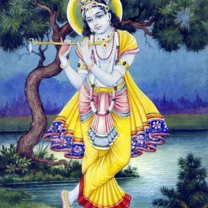 Krishna Playing Flute Art Hand Painted Painting On Canvas No Frame