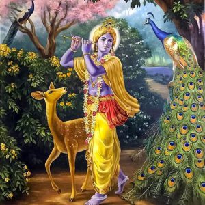 Divine Melodies Krishna Playing Flute Canvas Art Hand Painted Painting