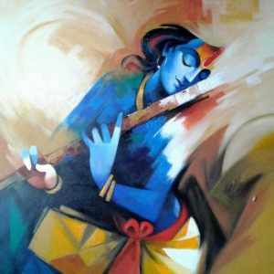 Divine Krishna Hand-Painted Painting On Canvas No Frame