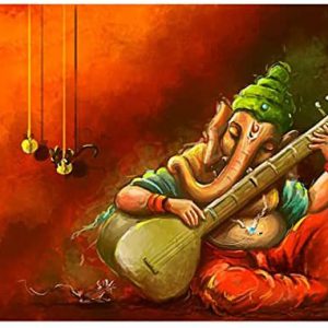 Lord Ganesha Veena Painting Hand Painted On Canvas No Frame