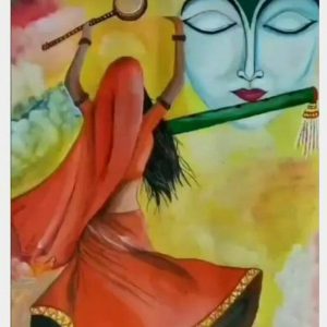 Radha Dancing for Krishna Hand Painted Painting On Canvas No Frame