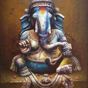 Lord Ganesha Hand-Painted Painting On Canvas Without Frame
