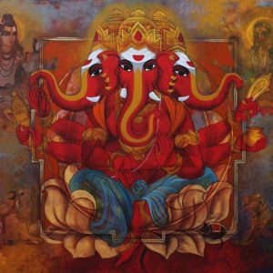 Hand-Painted Divine Ganesha Art Painting On Canvas Without Frame