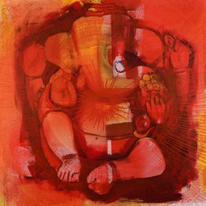 Divine Lord Ganesha Painting Hand-Painted On Canvas Unframed