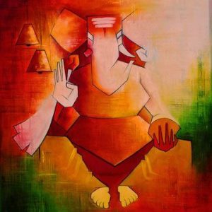 Lord Ganesha Canvas Painting Hand Painted On Canvas Unframed