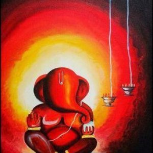 Divine Lord Ganesha Hand-Painted Painting Masterpiece