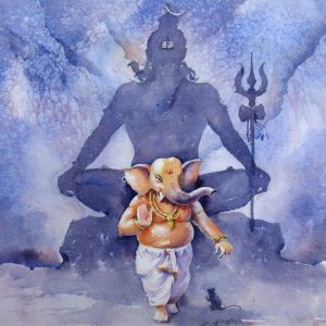 Lord Shiva Ganesha Hand-Painted Painting On Canvas Unframed