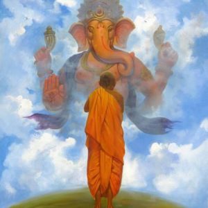 Pray to Ganesha Hand-Painted Painting On Canvas Unframed