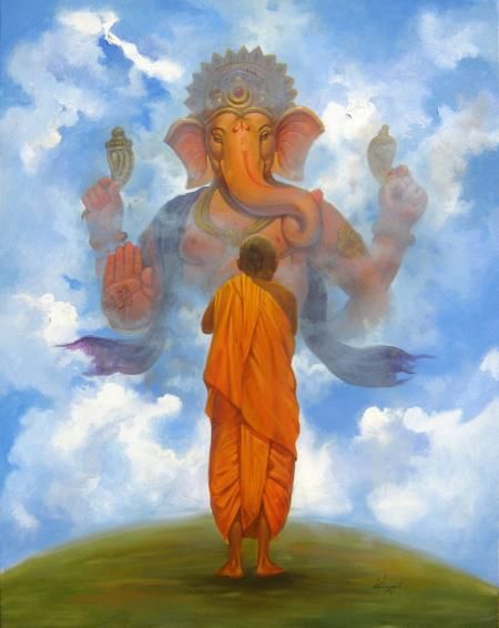 Pray Ganesha Hand Painted Painting