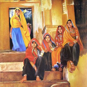 Rajasthani village woman painting On Canvas Without Frame