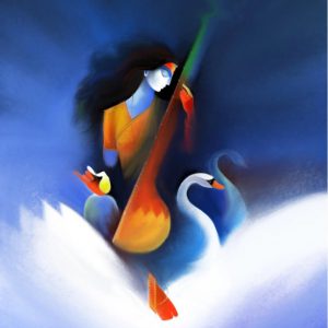 Goddess Saraswati Canvas Art Hand Painted Painting