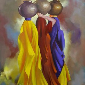 Rajasthani village woman painting On Canvas Without Frame