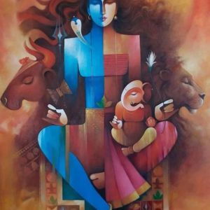 Shiv Shakti Canvas Art Handpainted Painting On Canvas (Without Frame)