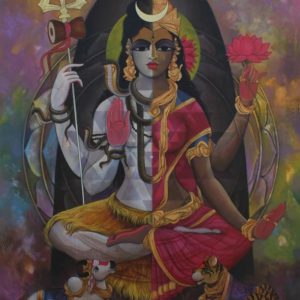 Lord Shiva Shakti Painting Hand-painted On Canvas (Without Frame)