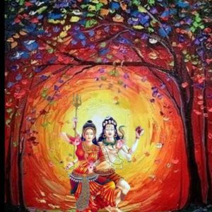 Dance of Shiva Parvati Handpainted Painting On Canvas (Without Frame)
