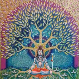 Shiva Meditation Tree Painting Handpainted Painting