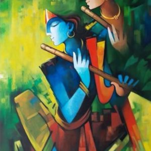 Handpainted Radha Krishna Painting On Canvas (Without Frame)