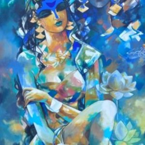 Radha Krishna Meditation Art Hand Painted Painting On Canvas No Frame