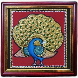 Peacock Tanjore Wall Art Painting With Frame