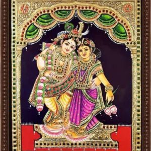 Radha Krishnan Lavender Sari Tanjore Painting With Frame