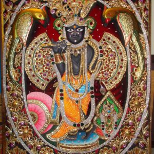 Banke Bihari Tanjore Art Painting With Frame