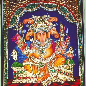 Five Head Ganesha Tanjore Painting with Frame