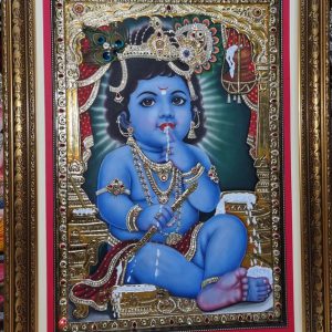 Krishna Bal Gopal Tanjore Painting with Frame