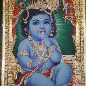 Divine Krishna Bal Gopal Tanjore Painting with Frame