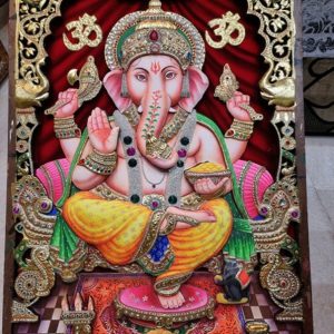 Lord Ganesha Tanjore Painting Wall Art With Frame