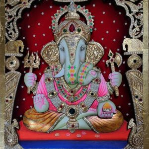 Lord Ganesha Tanjore Art Painting With Frame