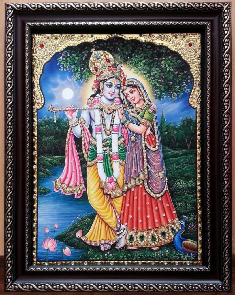 Radha Krishna Tanjore Art Painting With Frame