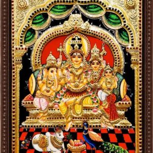 Shiva Family Tanjore Wall Art Painting With Frame