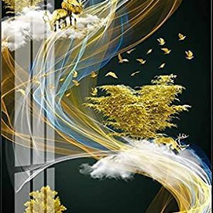 Canvas Abstract Golden Line Deer and Tree In Cloud Painting Tableaux Large Poster Print No Frame