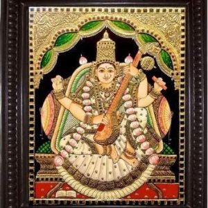 SARASWATHI WHITE & GREEN TANJORE PAINTING WITH FRAME
