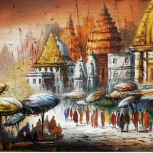 Banaras Ghat Handpainted paintings on Canvas Wall Art Painting