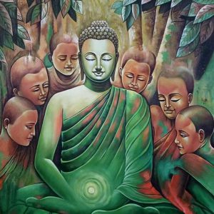 Green Buddha Meditation Handpainted Canvas Painting