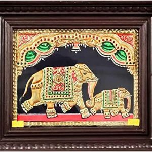 Traditional Tanjore Elephant Painting With Frame