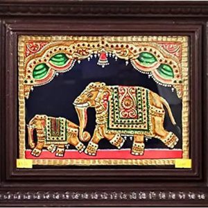 Traditional Tanjore Elephant Painting With Frame