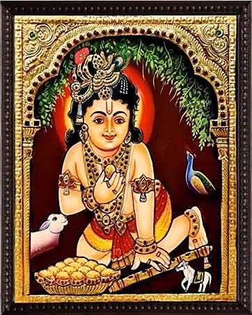 Flute Krishna Traditional Tanjore