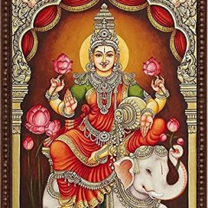 Antique Finish Gaja Lakshmi Tanjore Painting with Frame