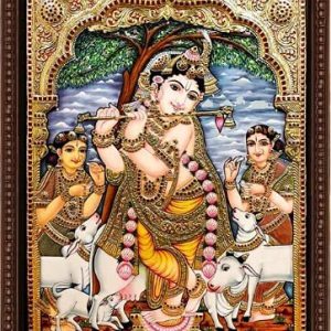 Krishna Tree Tanjore Painting With Frame