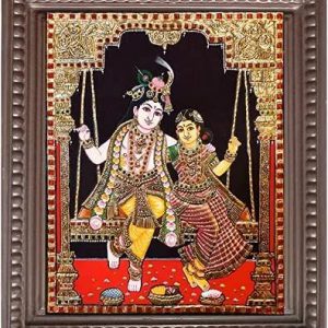 Oonjal Radhe Krishna Tanjore Painting With Frame