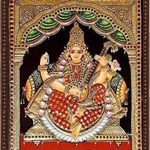 Traditional Saraswathi Tanjore Painting With Frame