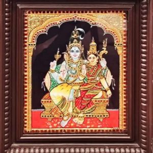 Shiva Parvathi Tanjore Painting With Frame