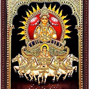Surya Bhagavan Tanjore Painting With Frame