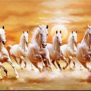 Seven Running White Horse Canvas Prints Painting Wall Art Gold Posters Prints Without Frame