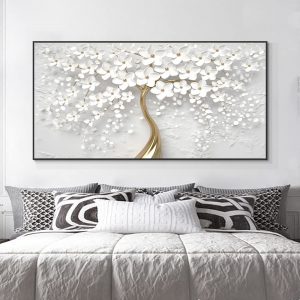 3D White Flowers Canvas Painting Modern Nordic Plant Posters And Prints Wall Art Picture A No Frame