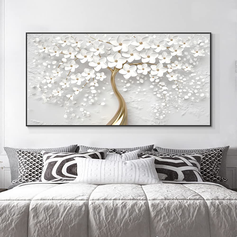 3D White Flowers Canvas 1